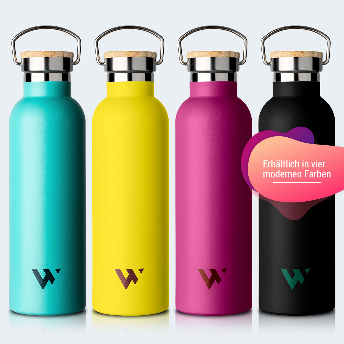Durstlöscher Trinkflasche wetraveltheworld farben